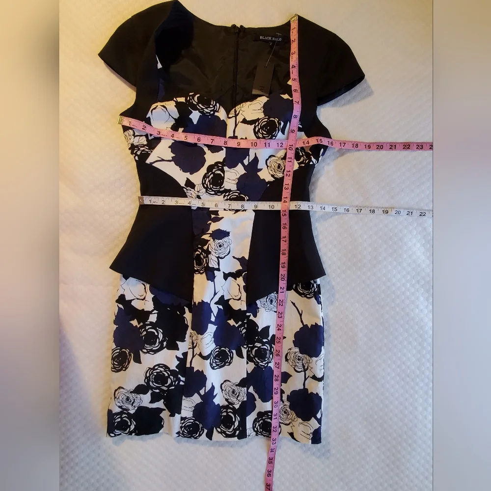 NEW Black Halo Dress Women 2 Jackie O Retro Blue Rose Stretch Cocktail Wedding S - Picture 11 of 14